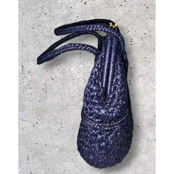 VINTAGE MANTESSA BLUE STRAW HINGED PURSE Hand Mase In JAPAN - Picture 8 of 11